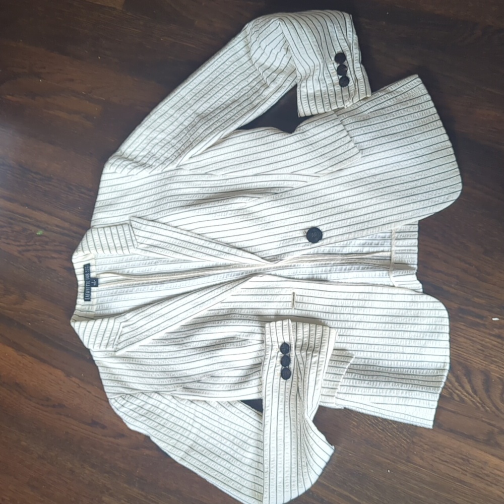 Lafayette 148 New York Cream and Black Striped Blazer